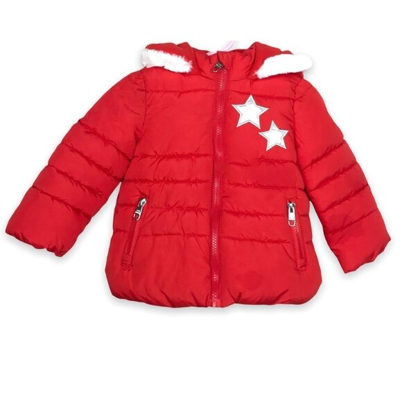 Steve Madden Infant Silver Star Puffer Jacket Red  Size 12 Months - Picture 1 of 7